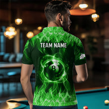 Load image into Gallery viewer, Green Flaming 8 Ball Pool Shirts Men Billiard Polo &amp; 1/4 Zip Shirts Billiard Team Jerseys NNT10