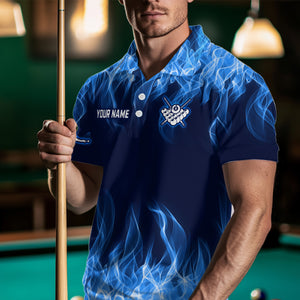 Personalized Blue Flaming 8 Ball Pool Shirts Men Billiard Polo & 1/4 Zip Shirts Billiard Shirt Billiard Team Jerseys for Team NNT10