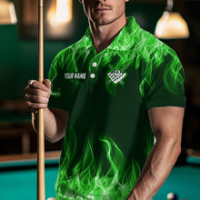 Load image into Gallery viewer, Green Flaming 8 Ball Pool Shirts Men Billiard Polo &amp; 1/4 Zip Shirts Billiard Team Jerseys NNT10