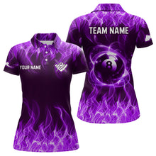 Load image into Gallery viewer, Purple Flaming 8 Ball Pool Shirts Women Billiard Polo &amp; 1/4 Zip Shirts Billiard Team Jerseys NNT10