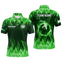 Load image into Gallery viewer, Green Flaming 8 Ball Pool Shirts Men Billiard Polo &amp; 1/4 Zip Shirts Billiard Team Jerseys NNT10