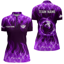 Load image into Gallery viewer, Purple Flaming 8 Ball Pool Shirts Women Billiard Polo &amp; 1/4 Zip Shirts Billiard Team Jerseys NNT10