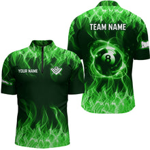 Load image into Gallery viewer, Green Flaming 8 Ball Pool Shirts Men Billiard Polo &amp; 1/4 Zip Shirts Billiard Team Jerseys NNT10
