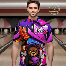 Load image into Gallery viewer, Custom Funny Bear Bowling Men Bowling Shirt Polo &amp; Quarter-Zip Bowling Team Jerseys HNT84