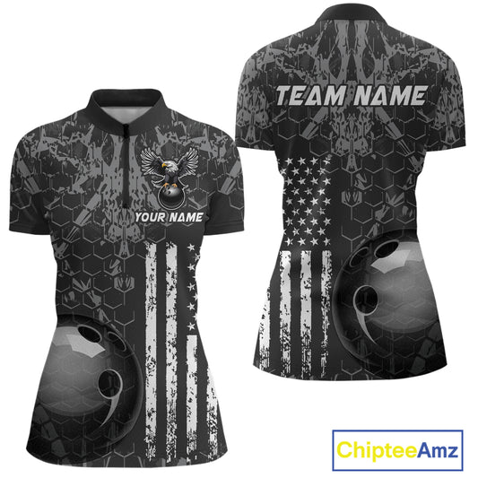 Custom Eagle US Flag Bowling Women Bowling Shirt Polo & Quarter-Zip Bowling Team Jerseys HNT87
