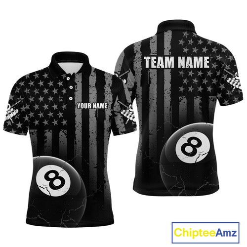 Custom American Flag 8 Ball Billiard Shirts for Men, Billiard Team Polo & 1/4 Zip Shirts NNT64