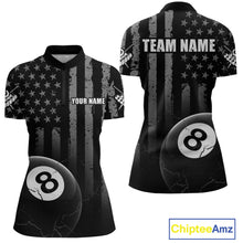 Load image into Gallery viewer, Custom American Flag 8 Ball Billiard Shirts for Women, Billiard Team Polo &amp; 1/4 Zip Shirts NNT64