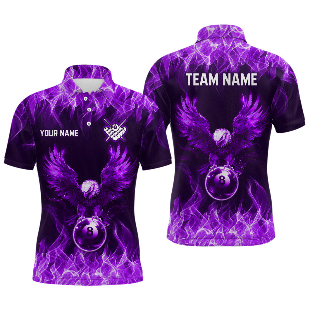 Personalized Purple Eagle Flaming 8 Ball Pool Bliiard Polo & 1/4 Zip, Billiard Shirt for Men, Billiard Team Jerseys NNT36