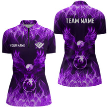 Load image into Gallery viewer, Personalized Purple Eagle Flaming 8 Ball Pool Bliiard Polo &amp; 1/4 Zip, Billiard Shirt for Women, Billiard Team Jerseys NNT36