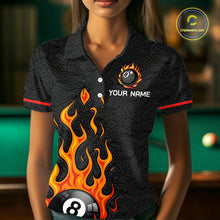 Load image into Gallery viewer, Custom 8 Ball Flame Billiard Shirts for Women Billiard Team Jerseys Polo &amp; 1/4 Zip Shirts NNT50
