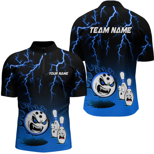 Blue Funny Crazy Bowling Shirt for Men Bowling Jersey Shirts Polo & Quarter- Zip Bowling League HNT17