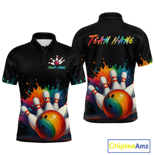 Custom Funny Colorful Bowling Jersey for Men Bowling Uniform Polo & 1/4 Zip Bowling Team Shirts HNT116