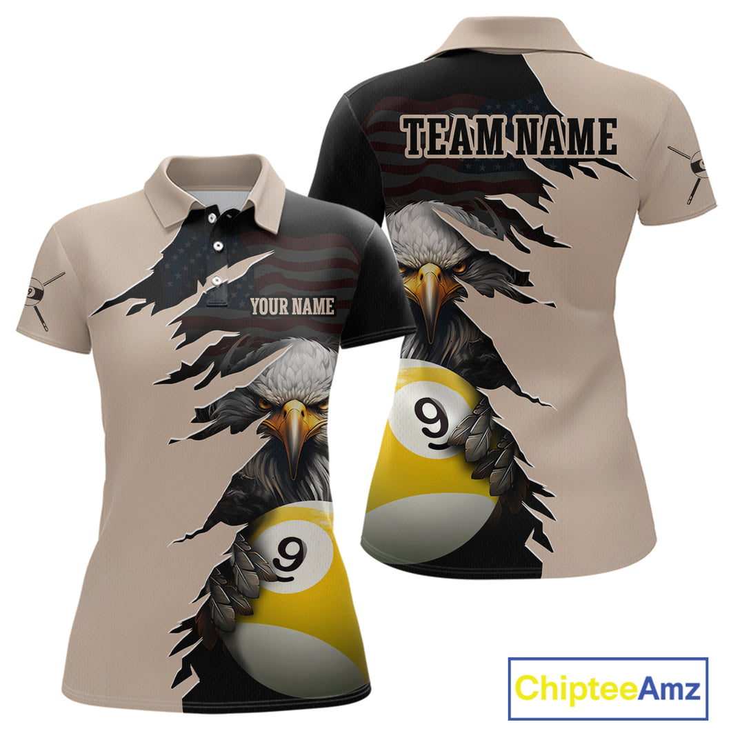 Personalized 9 Ball American Flag Eagle Billiard Shirts for Women Billiard Team Shirts NNT69