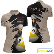 Load image into Gallery viewer, Personalized 9 Ball American Flag Eagle Billiard Shirts for Women Billiard Team Shirts NNT69