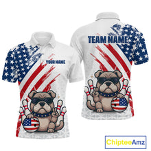 Load image into Gallery viewer, Funny US Flag French Bulldog Bowling Men Polo &amp; 1/4 Zip Shirts Bowling Team Jersey HNT88