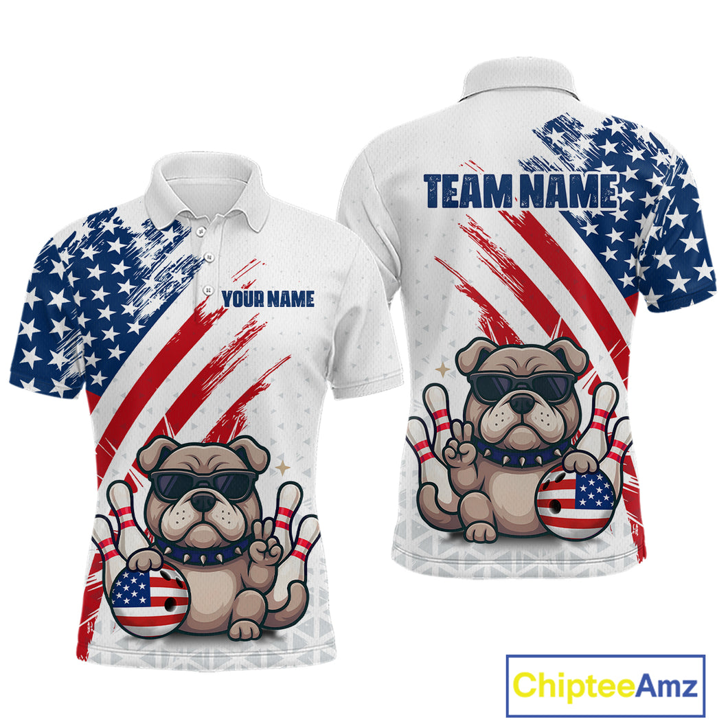 Funny US Flag French Bulldog Bowling Men Polo & 1/4 Zip Shirts Bowling Team Jersey HNT88