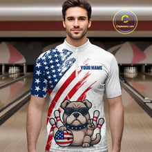 Load image into Gallery viewer, Funny US Flag French Bulldog Bowling Men Polo &amp; 1/4 Zip Shirts Bowling Team Jersey HNT88