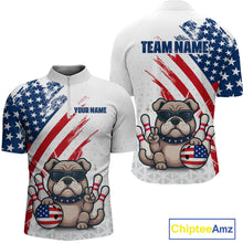 Load image into Gallery viewer, Funny US Flag French Bulldog Bowling Men Polo &amp; 1/4 Zip Shirts Bowling Team Jersey HNT88