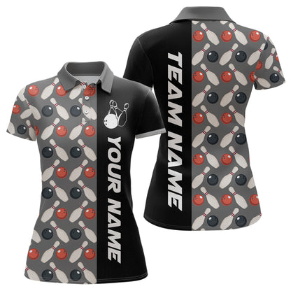Dark Grey Bowling Pattern Custom Women Bowling Polo & Quarter-Zip Shirts Bowling Team Jerseys HNT45