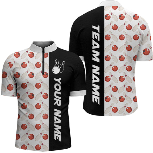 White Bowling Pattern Custom Men Bowling Polo & Quarter-Zip Shirts Bowling Team Jerseys HNT45