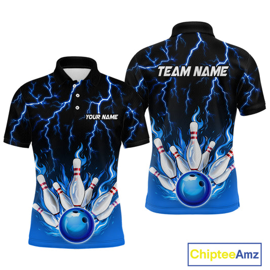 Blue Thunder Bowling Custom Men Bowling Shirt Polo & Quarter-Zip Bowling Team Shirts HNT71