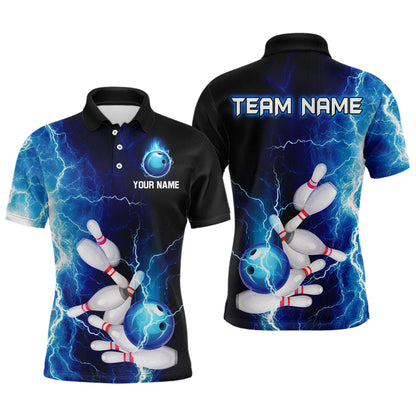 Blue Thunder Bowling Shirt for Men Custom Polo & Quarter-Zip Team Bowling Jersey Bowling Team Shirt HNT22
