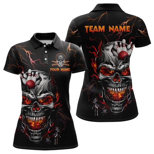 Thunder Bowling Jerseys Women Polo & 1/4 Zip Shirt Skull Bowling Shirt for Women HNT01