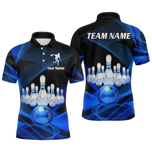 Blue Bowling Custom Men Bowling Shirt Polo & Quarter-Zip Bowling Team Jerseys HNT53