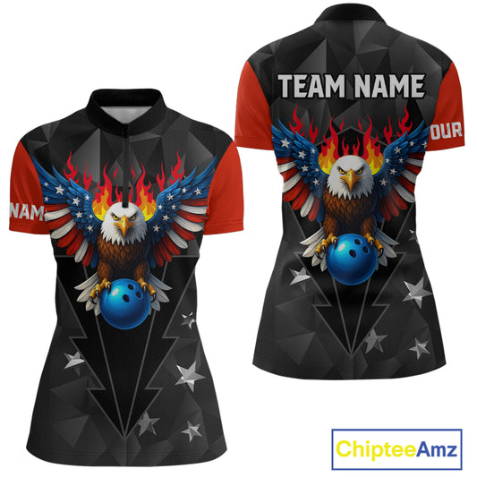 Eagle US Flag Bowling Custom Women Bowling Shirt Polo & Quarter-Zip Bowling Team Jerseys HNT67