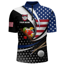 Load image into Gallery viewer, Custom US Flag 8 Ball Billiard Shirts for Men Billiard Team Shirts Billiard League Polo &amp; 1/4 Zipper NNT83