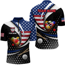 Load image into Gallery viewer, Custom US Flag 8 Ball Billiard Shirts for Men Billiard Team Shirts Billiard League Polo &amp; 1/4 Zipper NNT83