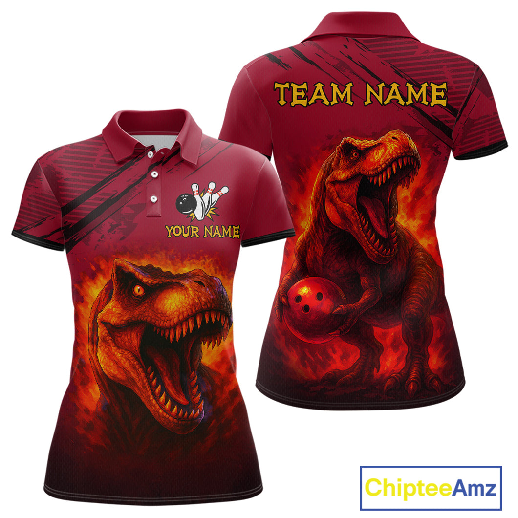 Red Dinosaur Bowling Custom Women Bowling Shirt Polo & Quarter-Zip Bowling Team Jerseys HNT72