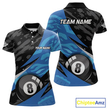 Load image into Gallery viewer, Blue Camo 8 Ball Billiard Shirts for Women Billiard Team Shirts Billiard Uniform Polo &amp; 1/4 Zip NNT77