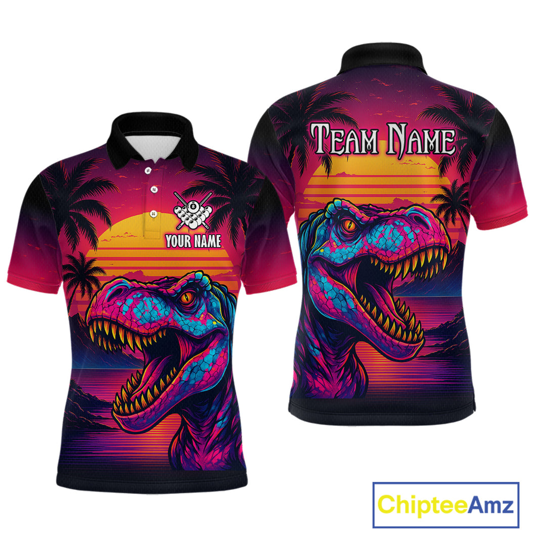 Custom Neon Dinosaur 8 Ball Billiard Shirt for Men Polo & Quarter-Zip Billiard Team Jerseys NNT81