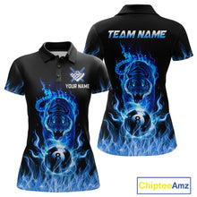 Load image into Gallery viewer, Custom Blue Tiger Flaming 8 Ball Pool Women Billiard Polo &amp; 1/4 Zip Shirts Billiard Team Shirt NNT79