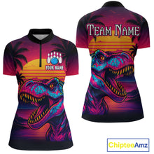 Load image into Gallery viewer, Custom Neon Dinosaur Bowling Women Bowling Shirt Polo &amp; Quarter-Zip Bowling Team Jerseys HNT78