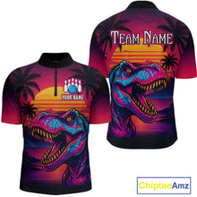 Load image into Gallery viewer, Custom Neon Dinosaur Bowling Men Bowling Shirt Polo &amp; Quarter-Zip Bowling Team Jerseys HNT78