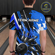 Load image into Gallery viewer, Custom Blue Bowling Jersey for Men Bowling Uniform Polo &amp; 1/4 Zip Bowling Team Shirts HNT105