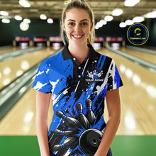 Load image into Gallery viewer, Custom Blue Bowling Jersey for Women Bowling Uniform Polo &amp; 1/4 Zip Bowling Team Shirts HNT105
