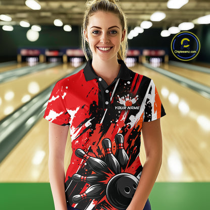 Custom Red Bowling Jersey for Women Bowling Uniform Polo & 1/4 Zip Bowling Team Shirts HNT105
