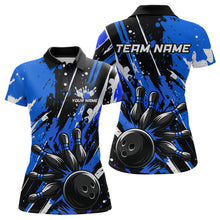 Load image into Gallery viewer, Custom Blue Bowling Jersey for Women Bowling Uniform Polo &amp; 1/4 Zip Bowling Team Shirts HNT105