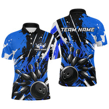 Load image into Gallery viewer, Custom Blue Bowling Jersey for Men Bowling Uniform Polo &amp; 1/4 Zip Bowling Team Shirts HNT105