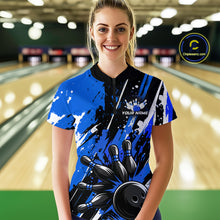 Load image into Gallery viewer, Custom Blue Bowling Jersey for Women Bowling Uniform Polo &amp; 1/4 Zip Bowling Team Shirts HNT105
