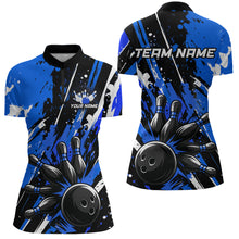 Load image into Gallery viewer, Custom Blue Bowling Jersey for Women Bowling Uniform Polo &amp; 1/4 Zip Bowling Team Shirts HNT105