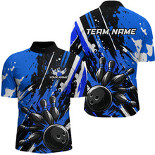 Load image into Gallery viewer, Custom Blue Bowling Jersey for Men Bowling Uniform Polo &amp; 1/4 Zip Bowling Team Shirts HNT105