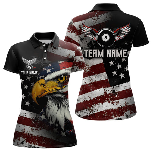 American Flag Billiard Shirt Funny Eagle Billiard Jersey Billiard for Women Polo & 1/4 Zip Shirt NNT06