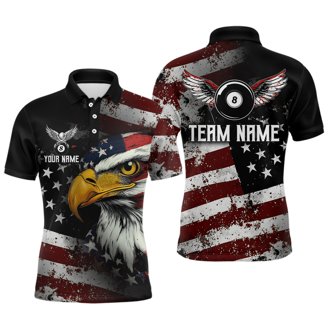 American Flag Billiard Shirt Funny Eagle Billiard Jersey Billiard for Men Polo & 1/4 Zip Shirt NNT06
