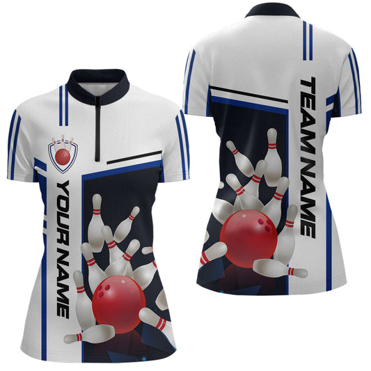 Bowling Jersey for Women Custom Bowling Team Shirts with Name Bowling League Polo & 1/4 Zip HNT30