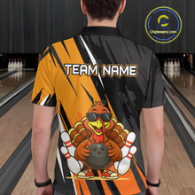 Load image into Gallery viewer, Custom Orange Funny Turkey Bowling Jersey for Men Polo &amp; 1/4 Zip Thanksgiving Bowling Team Shirts HNT124