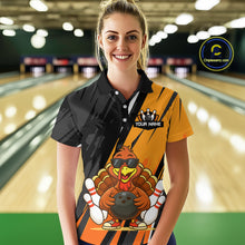 Load image into Gallery viewer, Custom Orange Funny Turkey Bowling Jersey for Women Polo &amp; 1/4 Zip Thanksgiving Bowling Team Shirts HNT124
